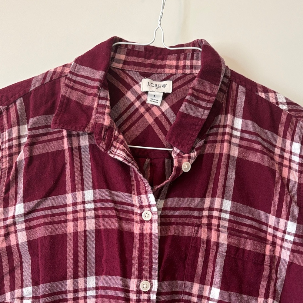 J. Crew Burgundy and Pink Plaid Shirt - Picture 2 of 3